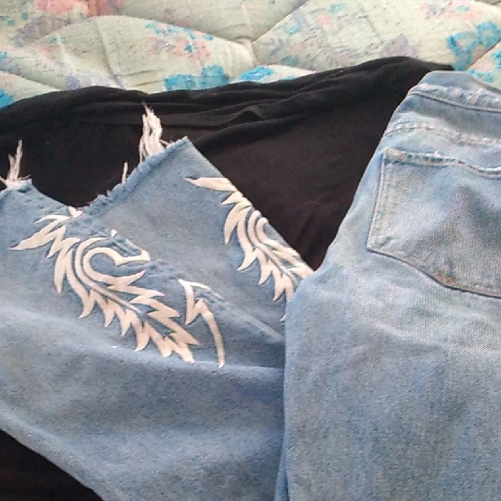 All Saints Light Blue Embroidered Cropped Jeans 29